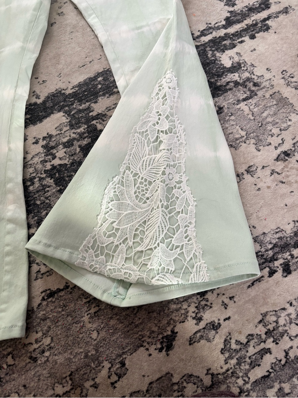Flared Mint Tie-Dye Jeans with Lace Inset